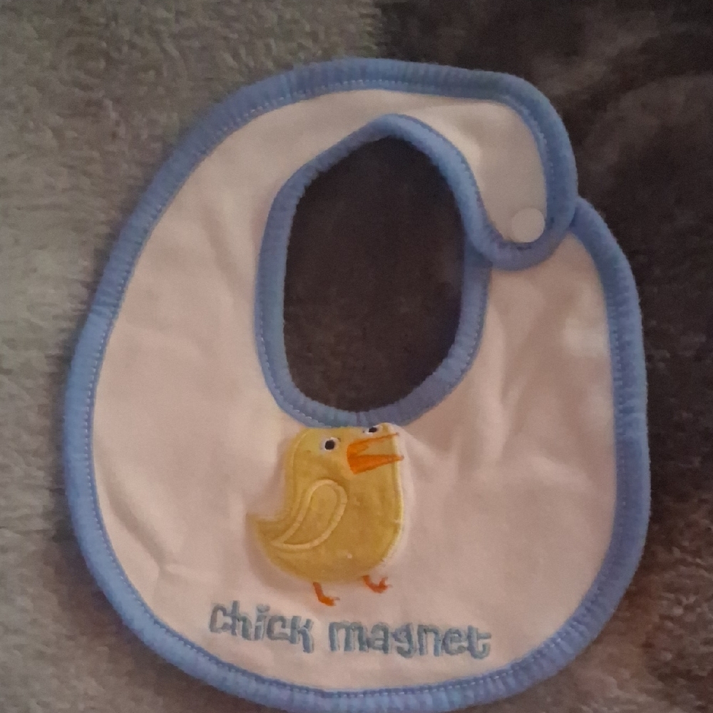 Blue and White Baby Bib with Duck Design